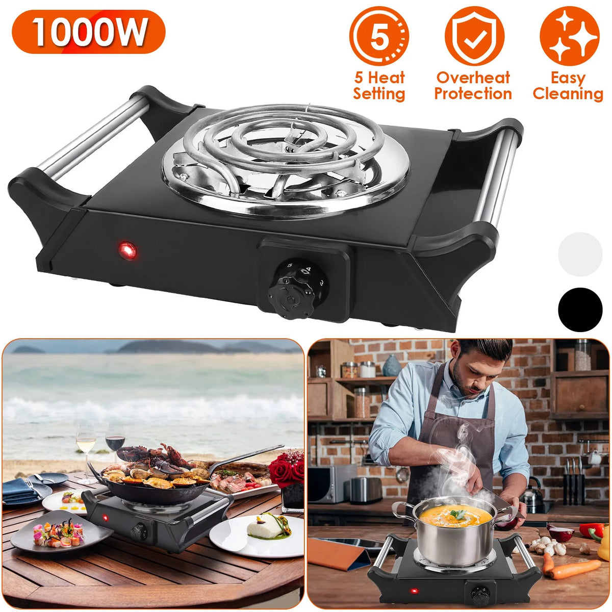 1000W Portable Coil Hot Plate with 5 Temperature Adjustments P52425