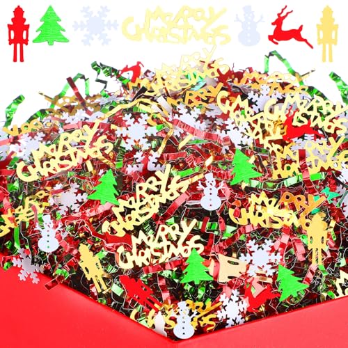 Metallic Red Green and Gold Crinkle Cut Paper Shred Filler H556