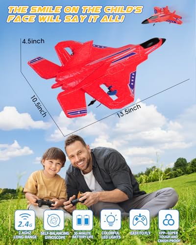 2.4GHz Remote Control Airplane with Gyro Stabilizer LED Light Red X90607