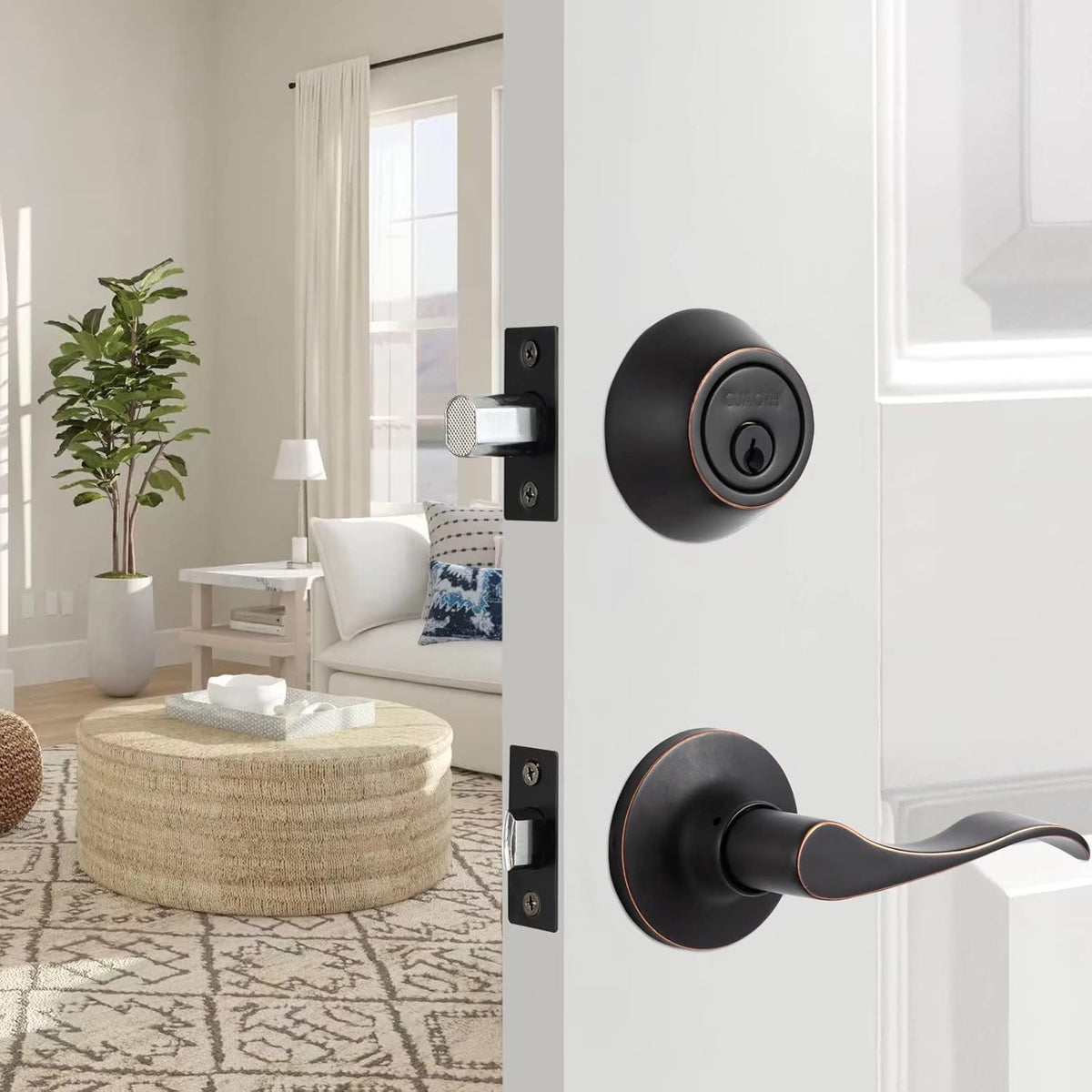 2 Pack Oil-Rubbed Bronze Front Door Handle with Lock and Key Entry Lockset Q27105