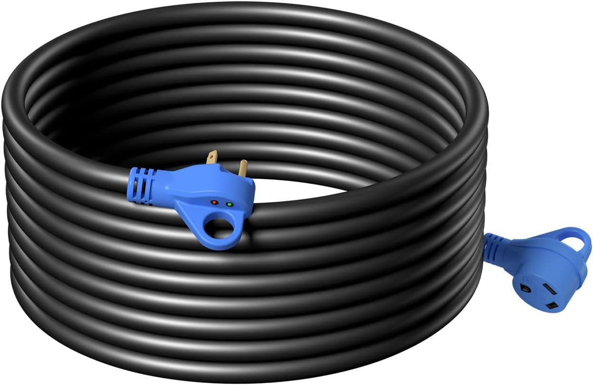 30 Amp 25 Feet RV Extension Cord with Polarity LED Light, Grip Handle, Twist Locking, STW 10AWG 3 Wire, NEMA TT-30P to L5-30R, Pack of 2 Y68276
