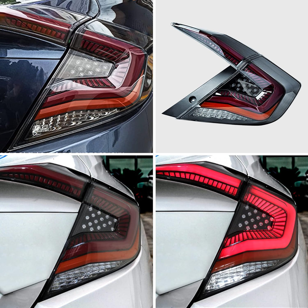 LED Clear Taillights Assembly for 2016-2020 Honda Civic Sedan, Set L71014