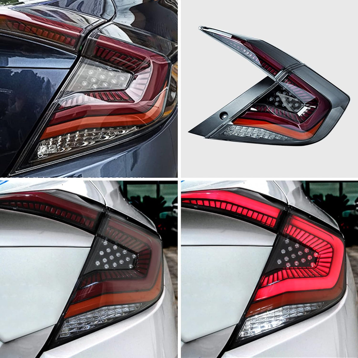 LED Clear Taillights Assembly for 2016-2020 Honda Civic Sedan, Set L71014