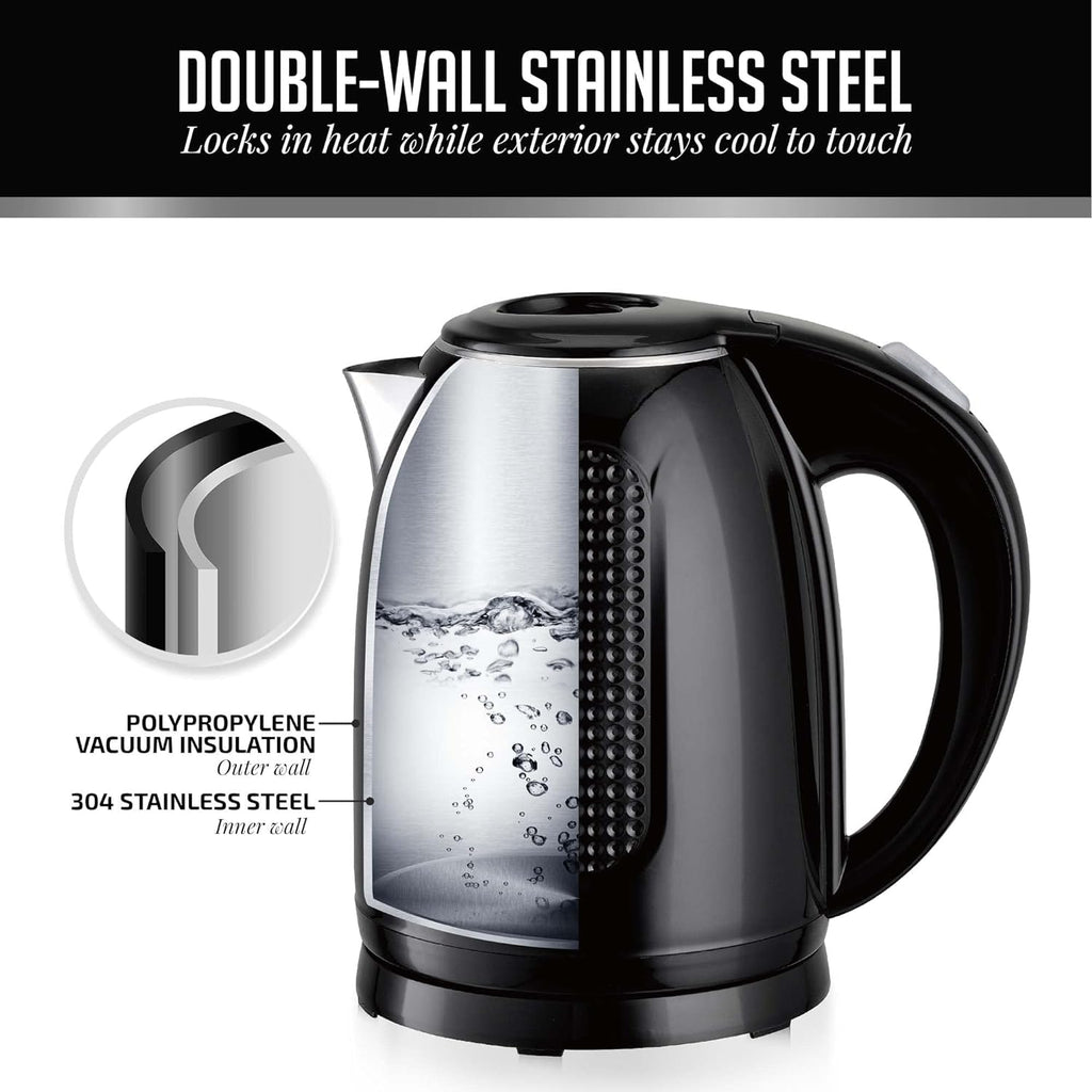 Portable Electric Kettle 1.7 Liter Double Wall Stainless Steel Black S46327