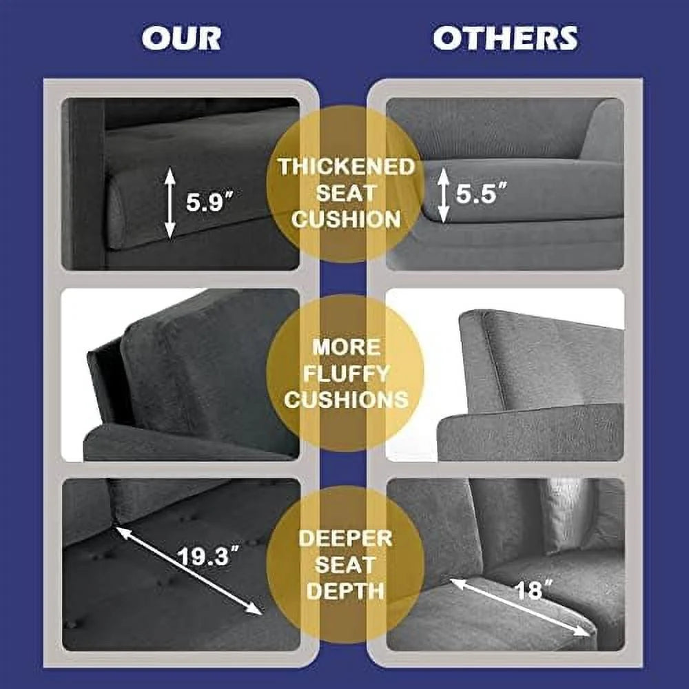 72" W Fabric 3 Seater Couch with 2 USB R307