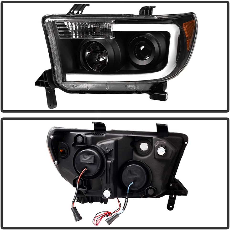 Black LED Tube Projector Headlights Pair M726