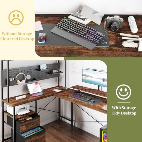L Shaped Gaming Desk with LED Lights & Power Outlets T2623