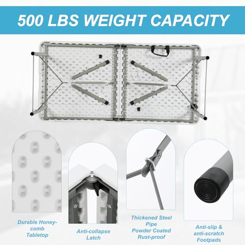 6FT White Portable Plastic Folding Table I2602
