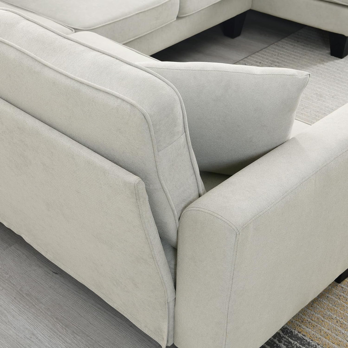 Beige 7-Seat U Shape Fabric Sectional Sofa with 3 Pillows D4027