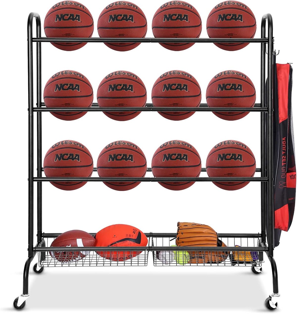 Ball Storage Cart with Baskets and Hooks G9551