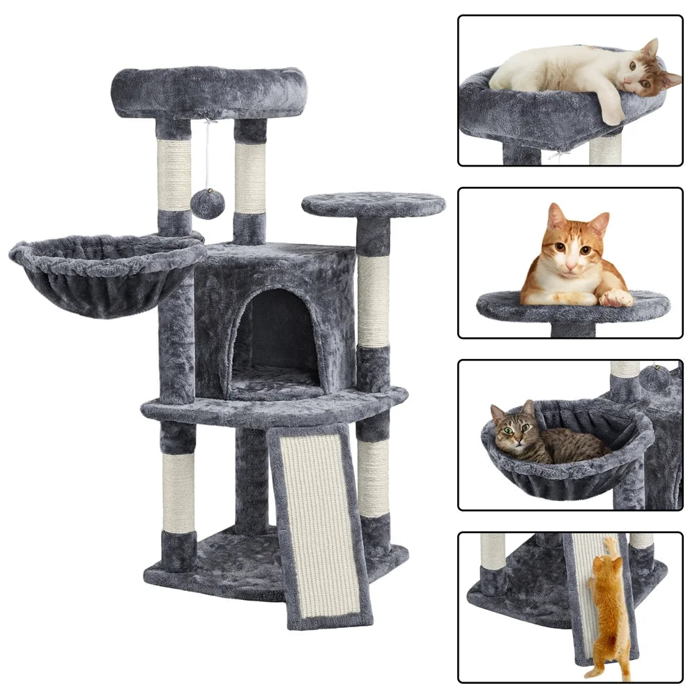 42"H Multilevel Cat Tree Tower with Condo and Perches, Dark Gray O48602
