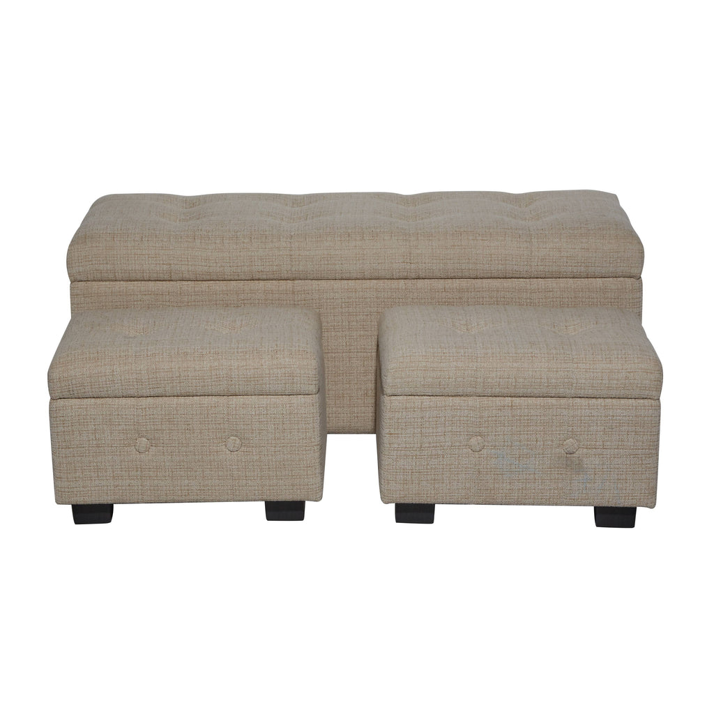 Beige Wood Traditional Storage Bench, Set of 3 A218