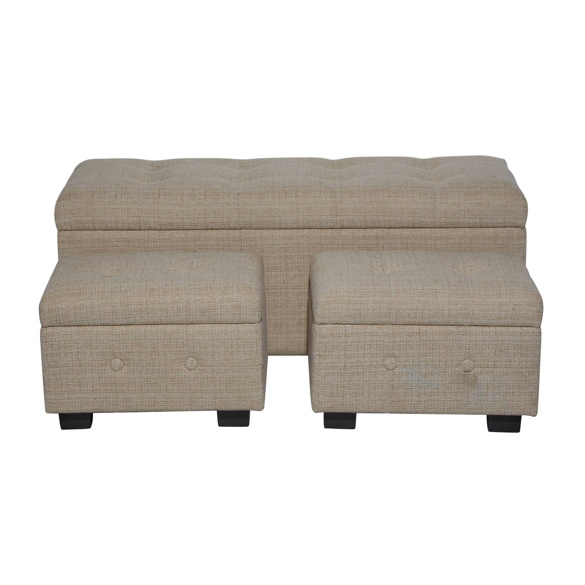 Beige Wood Traditional Storage Bench, Set of 3 A218