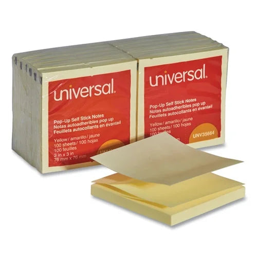 Yellow 3 X 3 Self-Stick Pop-Up Note Pads, 100-Sheet, 12/pack N1875