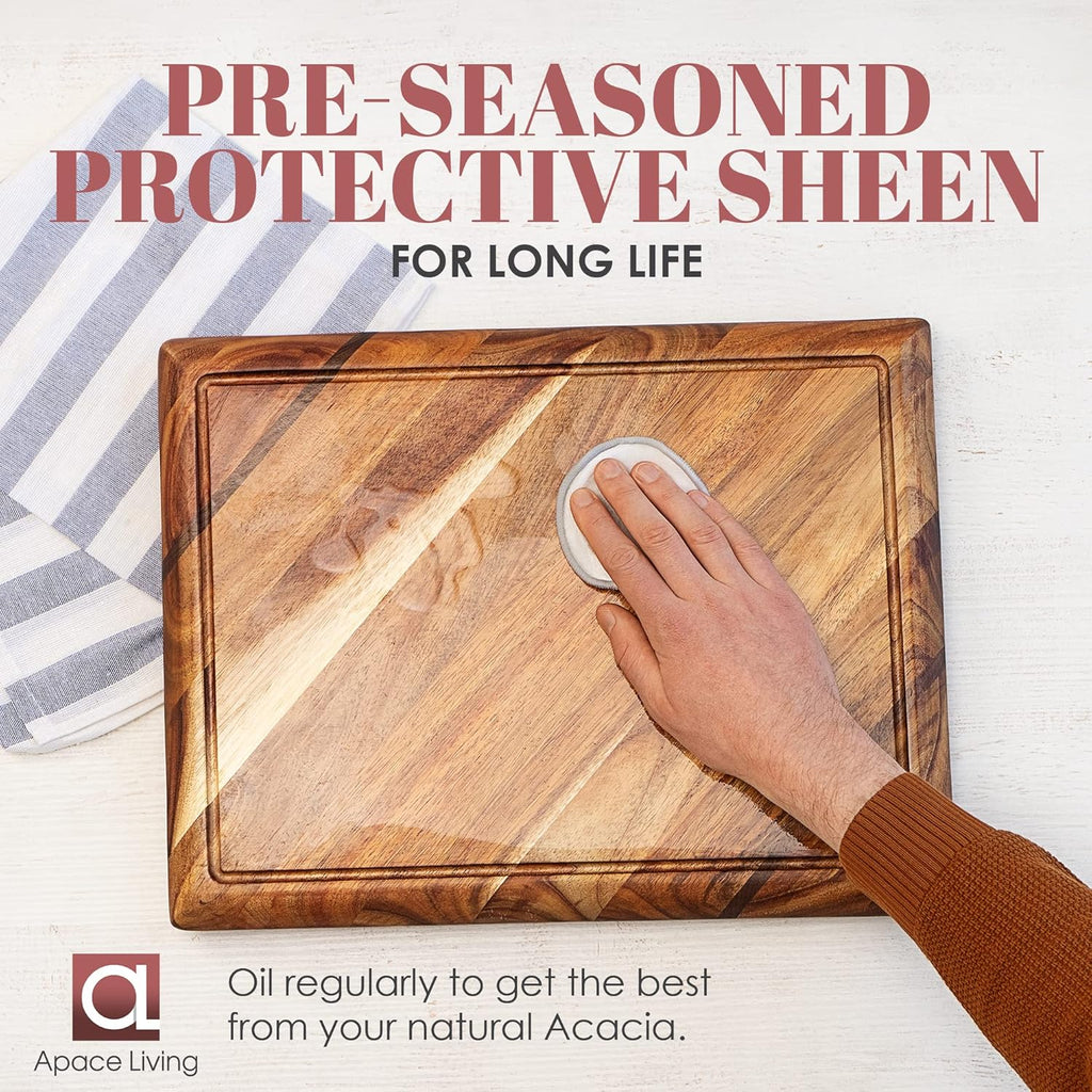 Large Acacia Wood Cutting Board with Stand and Juice Groove V8245