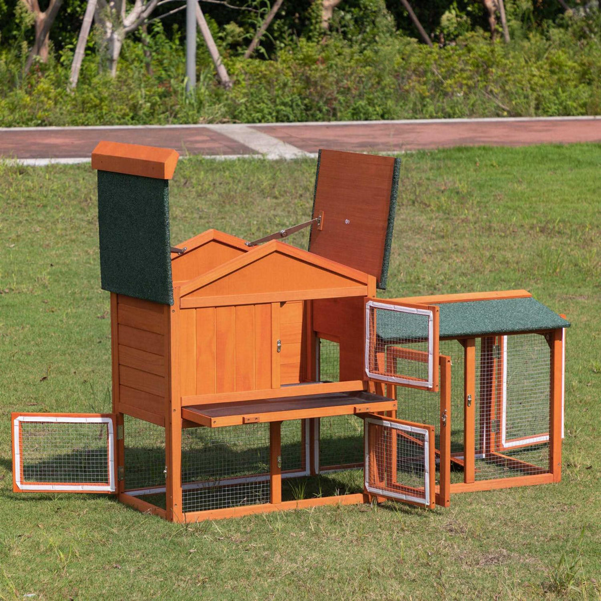 2-Tier Outdoor Wooden Rabbit Hutch with Ramp D166748