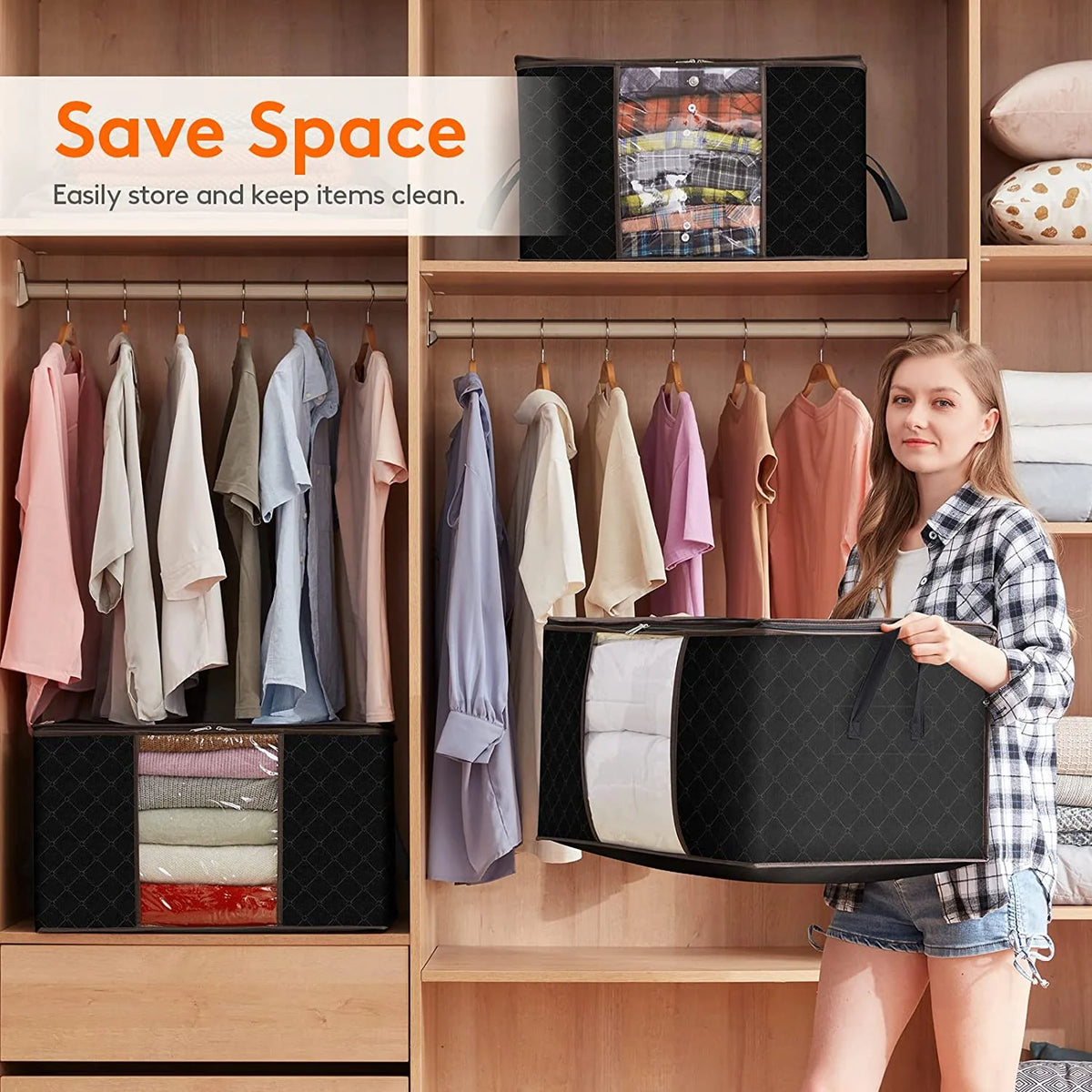 3 Pack 90L Black Clothes Storage Bag with Sturdy Zipper M9527