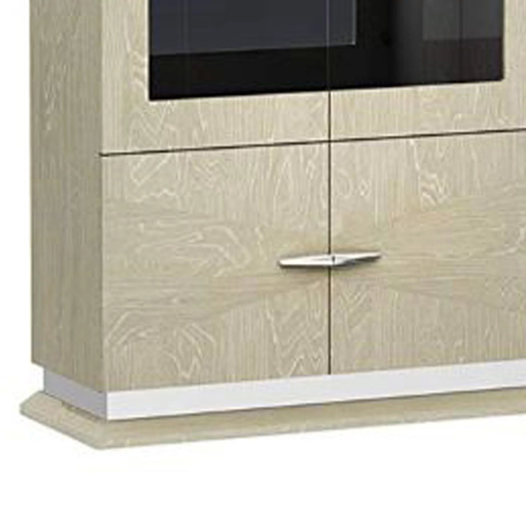 Brown Wood and Glass Display Unit with Three Shelves and One Cabinet T384