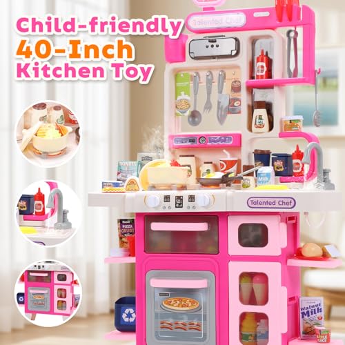 Pink Kids Play Kitchen Set with Sound & Light V4978