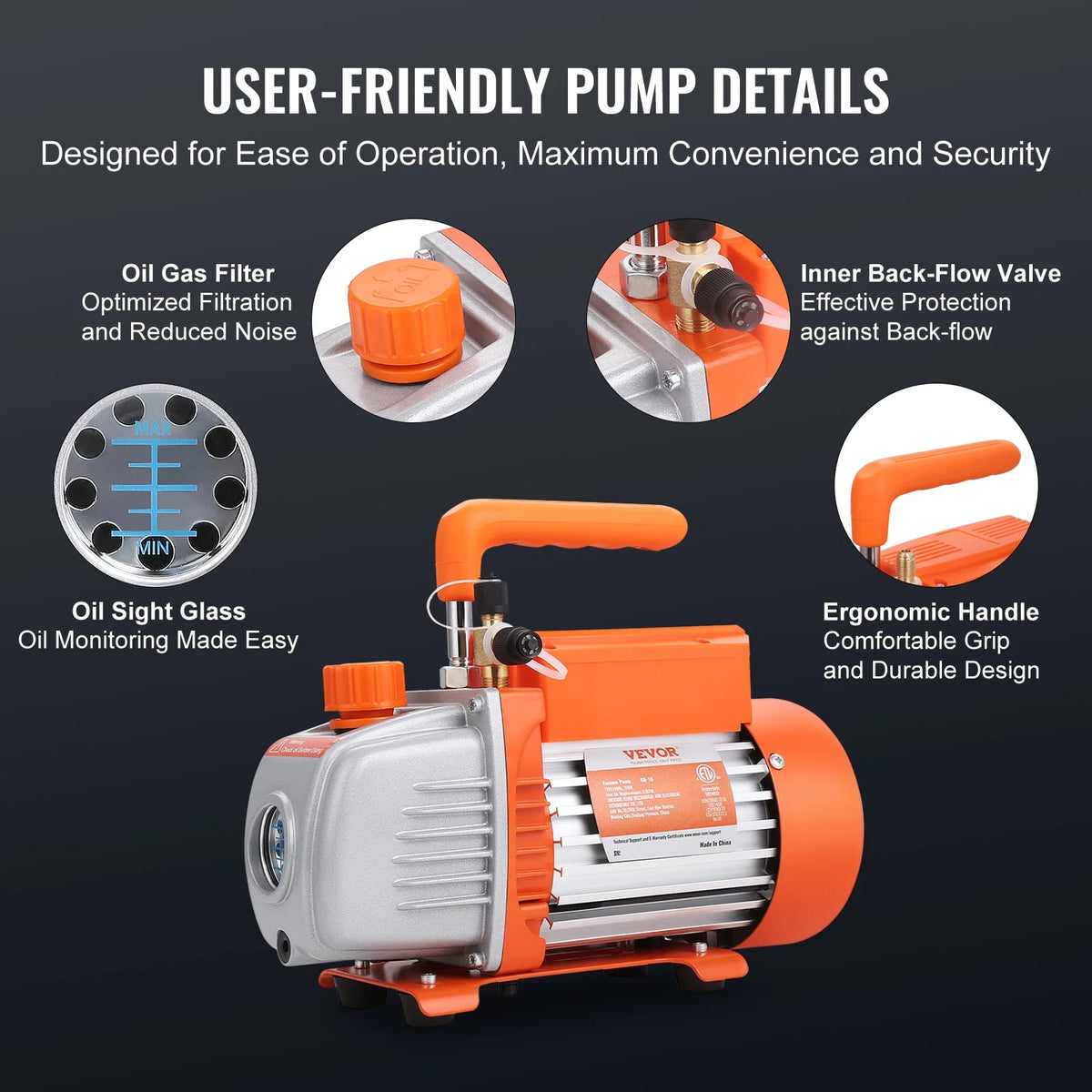 120V 1/5 HP 3.5 CFM HVAC Vacuum Pump with Gauge Set H701628