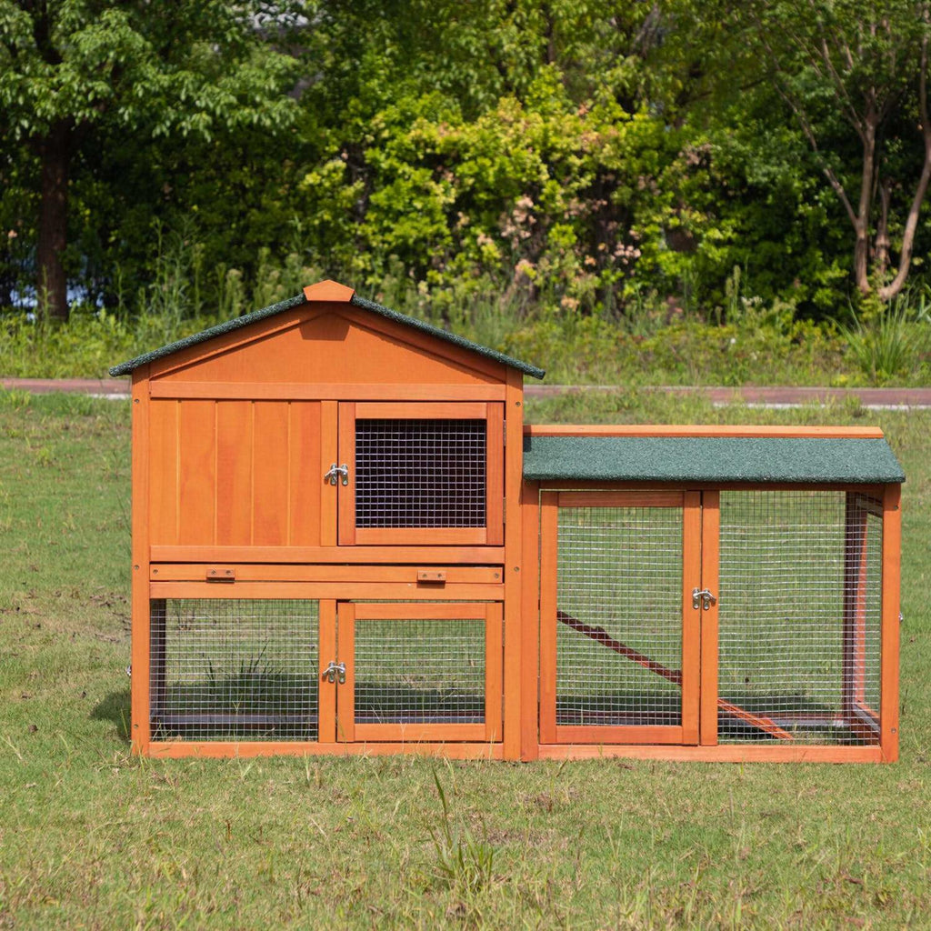 2-Tier Outdoor Wooden Rabbit Hutch with Ramp D166748
