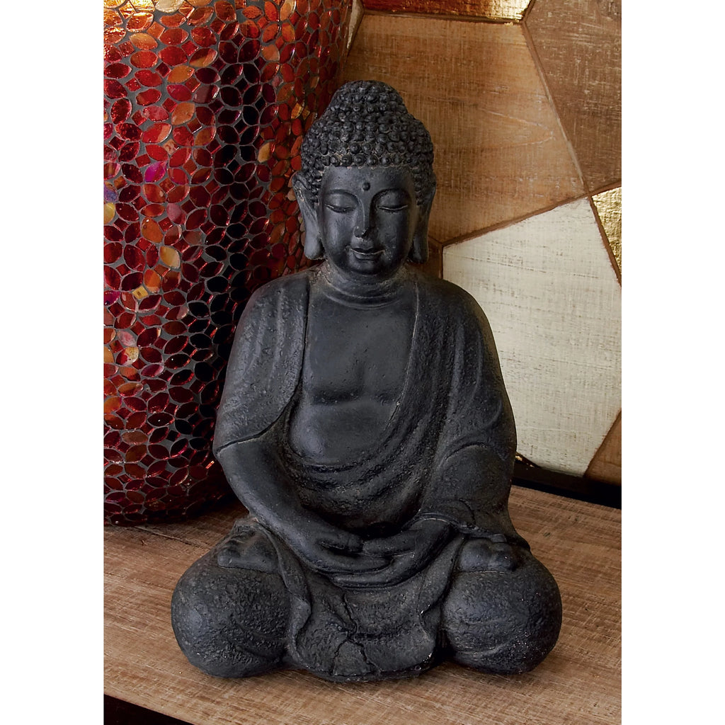 8" x 12" Gray Ceramic Meditating Buddha Sculpture G1753