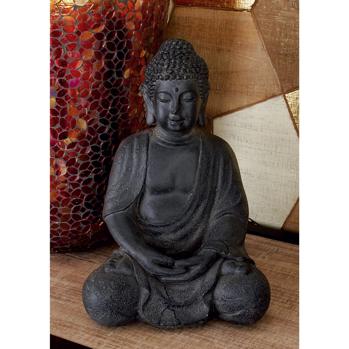 8" x 12" Gray Ceramic Meditating Buddha Sculpture G1753