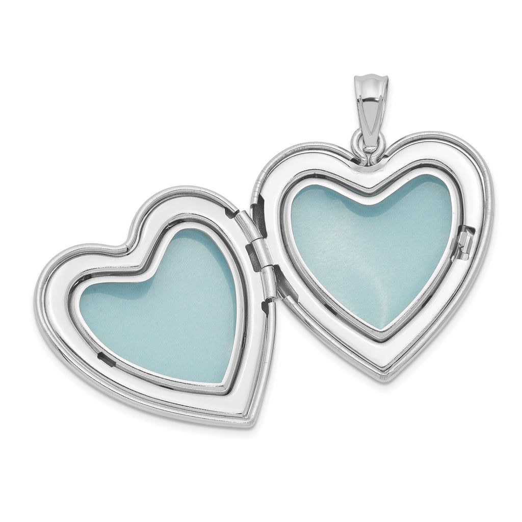 Sterling Silver Rhodium-plated Dove Cross Heart Locket E7147