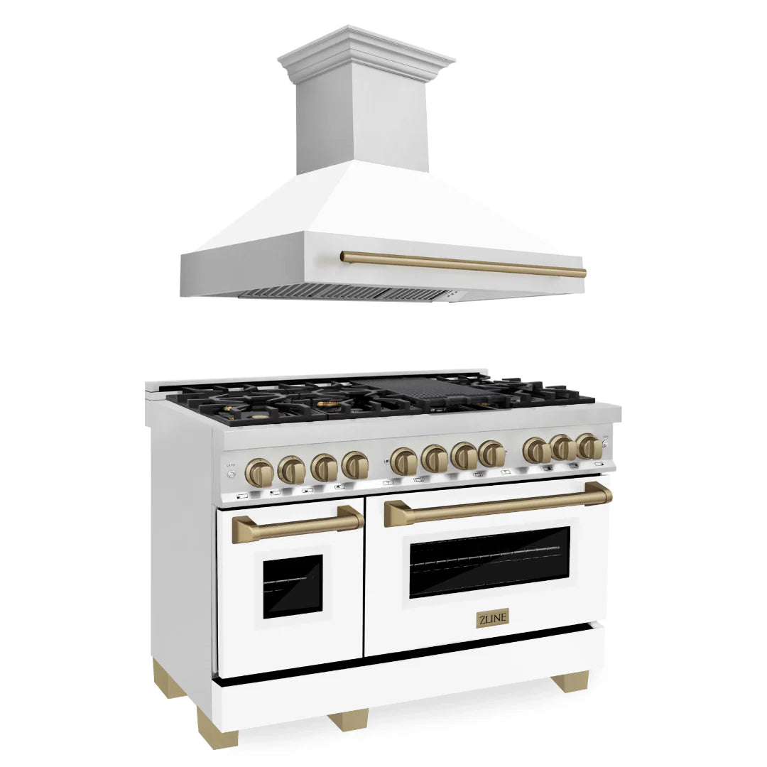 48 In. Dual Fuel Range and Range Hood with White Matte Door C7699
