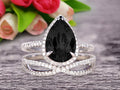 Black Diamond Moissanite Engagement Ring 2.50 Carat Pear Shape 10k White Gold With Matching Band N855