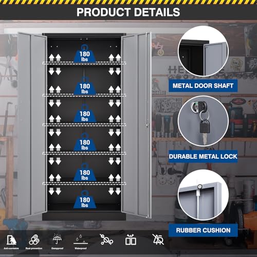 Black Steel Storage Cabinet with Lockable Doors and Adjustable Shelves L730
