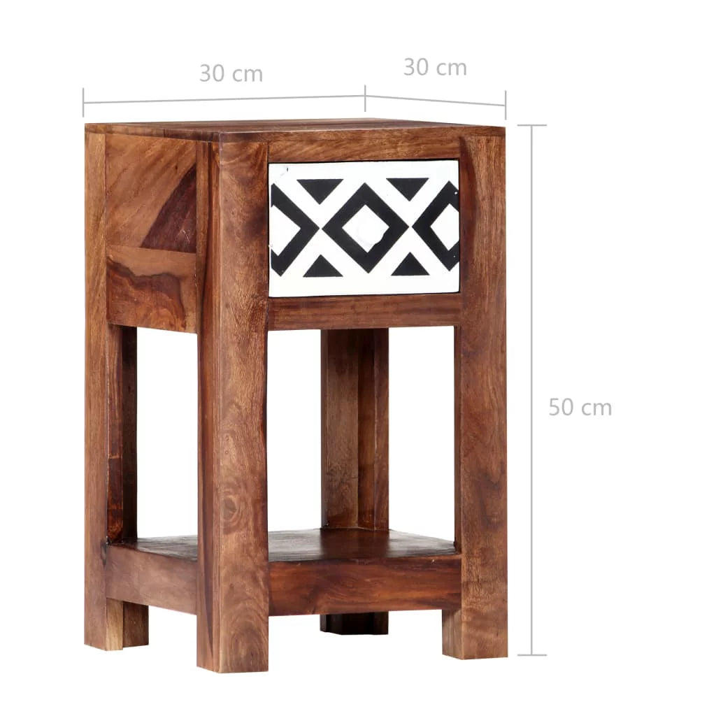 Sheesham Wood Nightstand with Storage Drawer and Bottom Shelf D176
