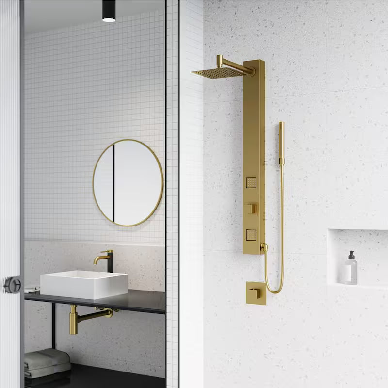 2-Jet Shower Panel System with Hand Shower Wand in Matte Brushed Gold W5417