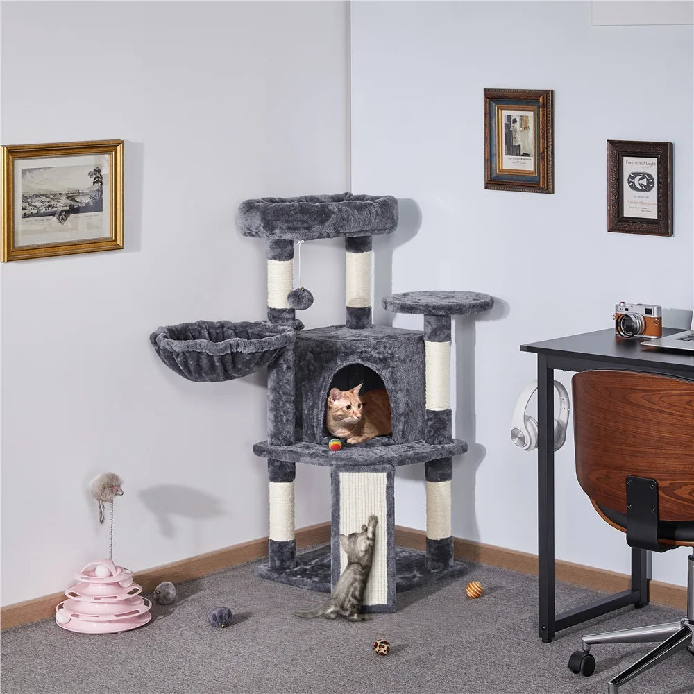 42"H Multilevel Cat Tree Tower with Condo and Perches, Dark Gray O48602