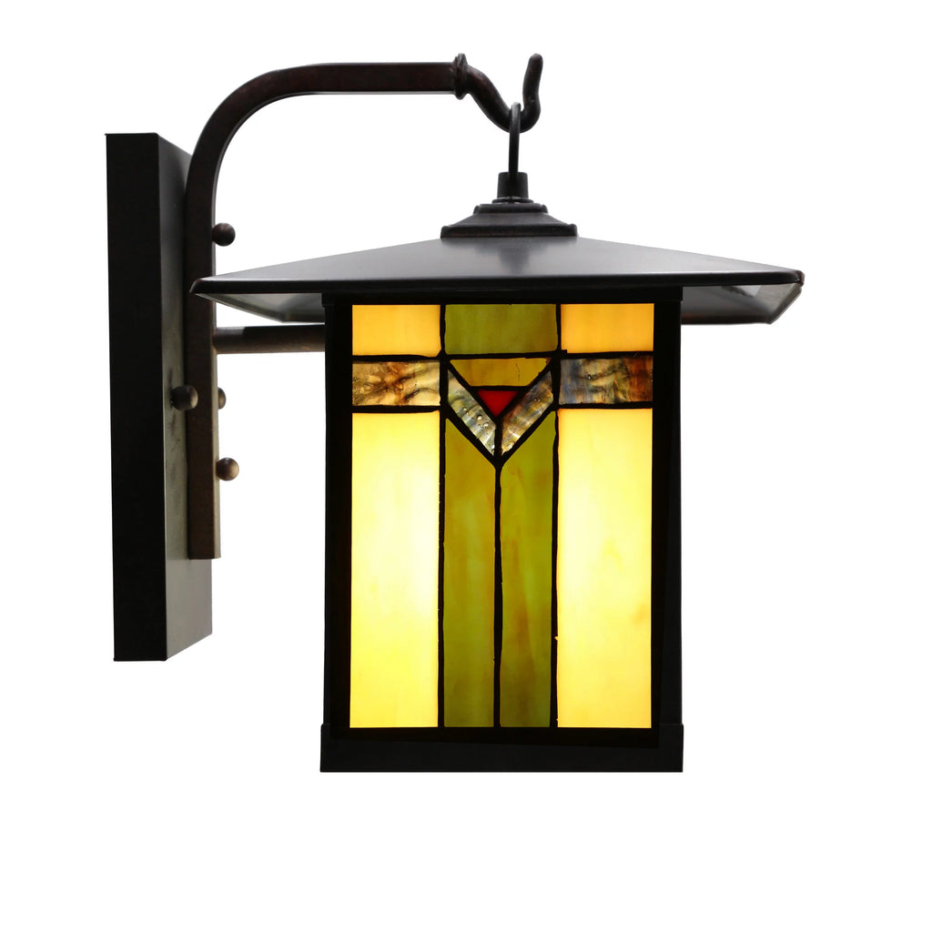 1-Light Bronzed Stained Glass Outdoor Wall Sconce T86531