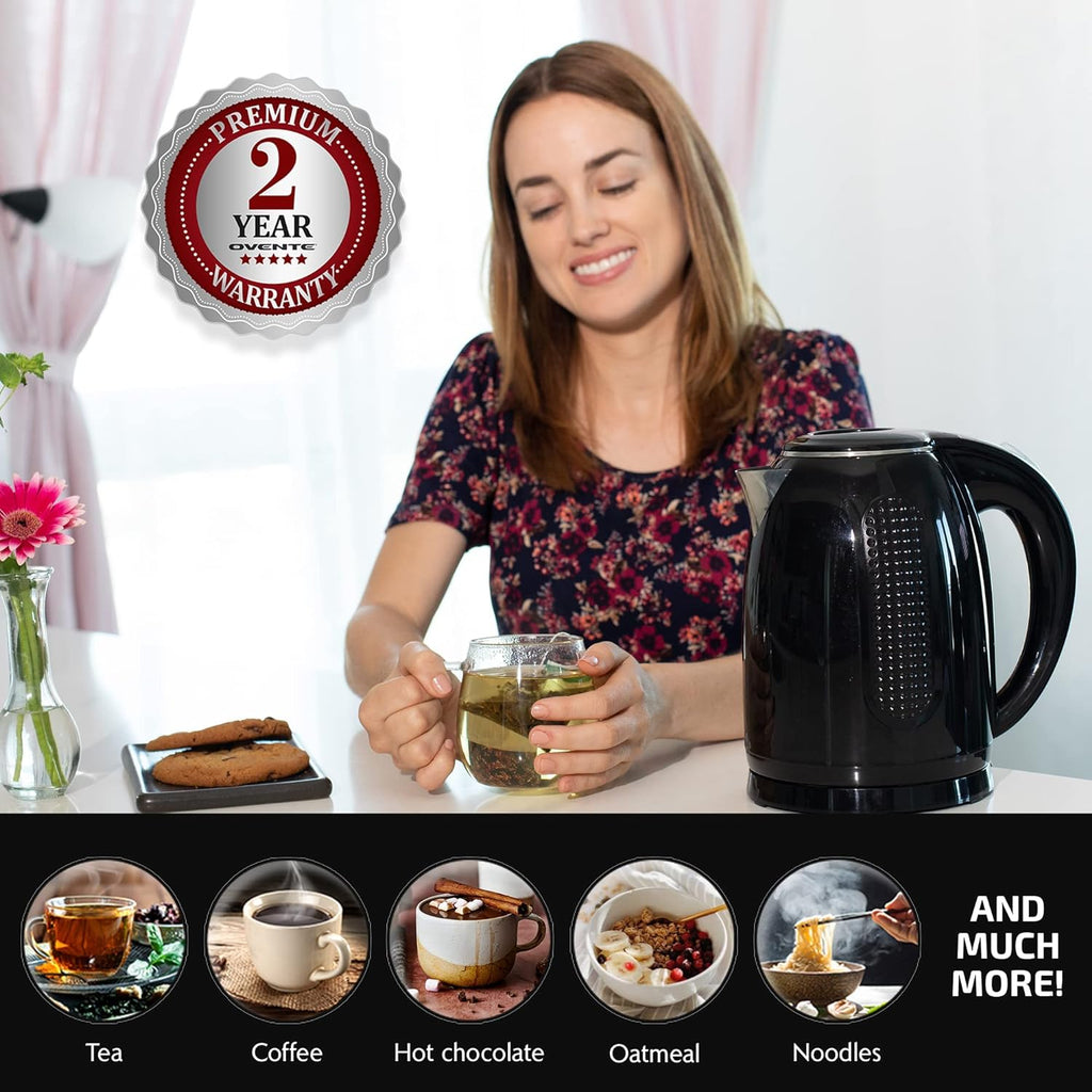 Portable Electric Kettle 1.7 Liter Double Wall Stainless Steel Black S46327