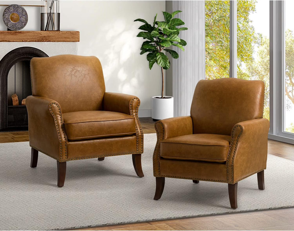 Faux Leather Accent Armchair Set Of 2 with Solid Wood Legs V917151