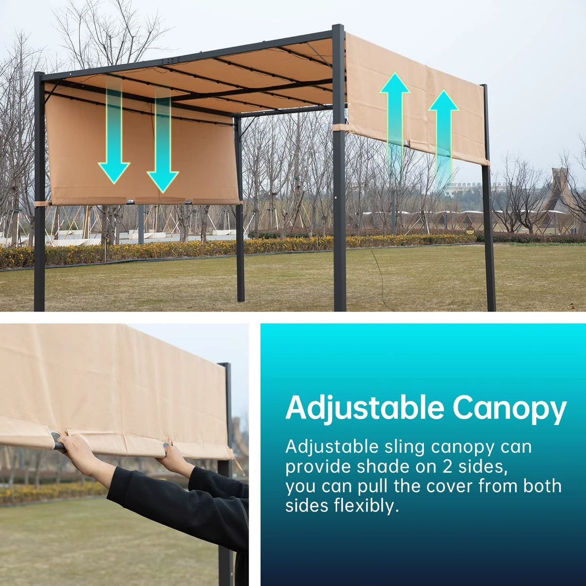 10x10 Retractable Steel Frame Pergola with Solar Powered Led Kit (Tan) R381