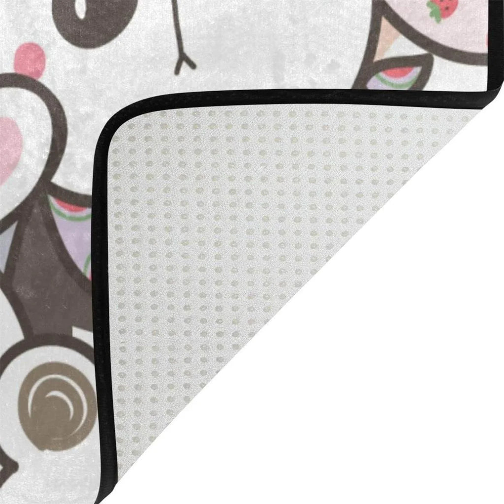 Panda and Bunny Illustration Design Area Rug, 80"x 58" Washable Non Slip Soft Carpet U7871