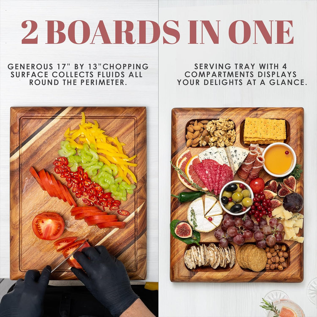 Large Acacia Wood Cutting Board with Stand and Juice Groove V8245