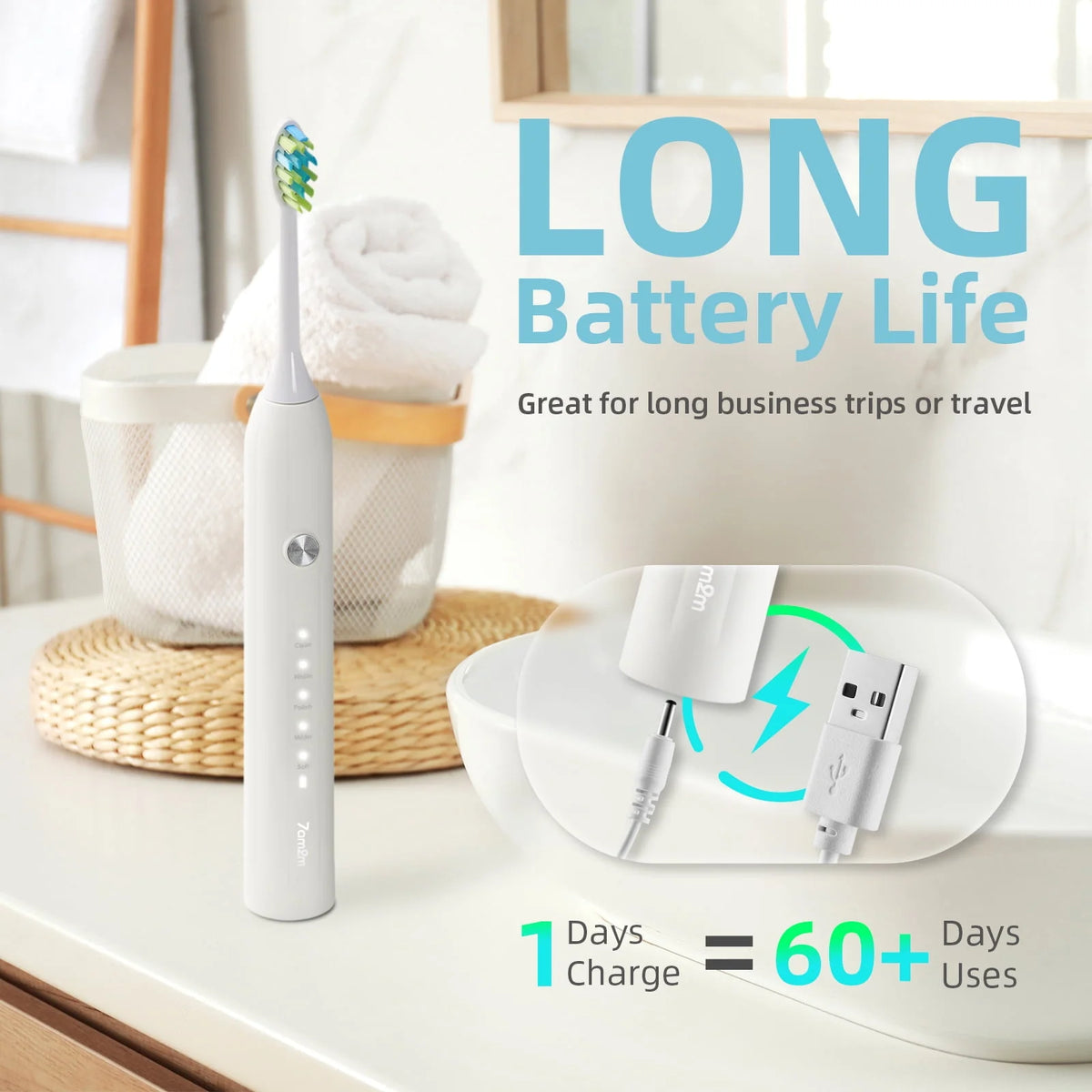 Sonic Electric Toothbrush with 6 Brush Heads, 5 Modes, Black U235