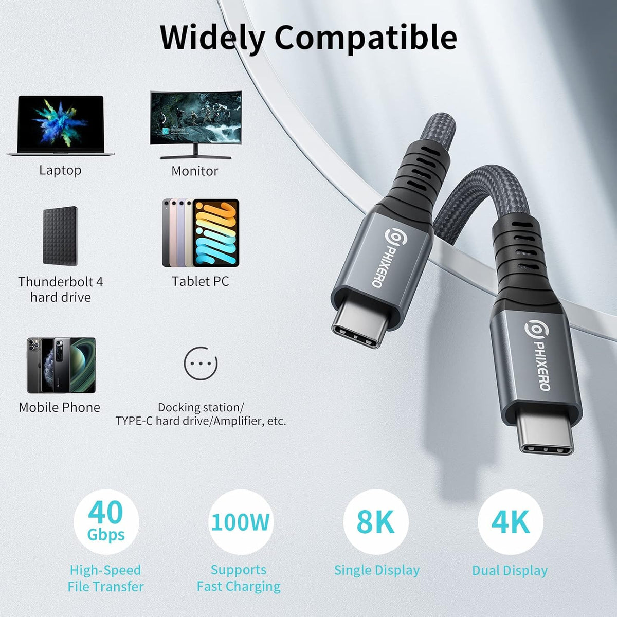 Thunderbolt 4 Full-Featured Cable, 2 Meter (6.6 ft), 40Gbps, 100W, 8K@60Hz, Pack of 2 O275