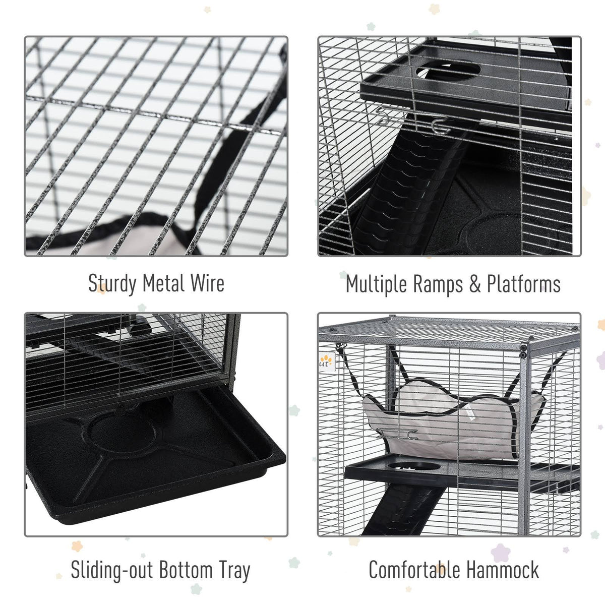 Rolling Small Animal Cage with 4 Platforms and Removable Tray Silver Grey J891