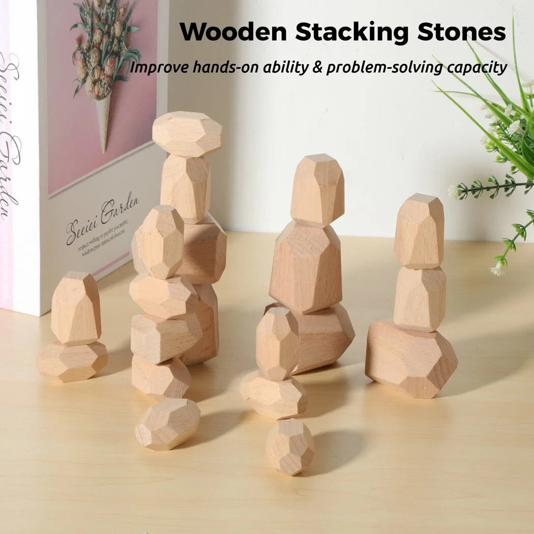 20Pcs Paint-Free Wooden Stacking Rocks Educational Toys D8262