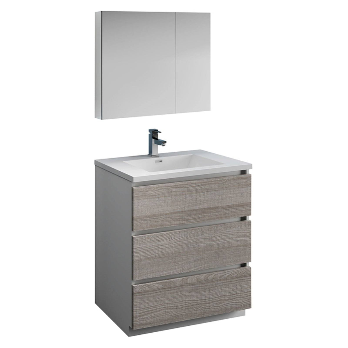 Glossy Ash Gray Free Standing Bathroom Cabinet with Integrated Sink C740320