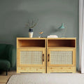 Bamboo Nightstand Set of 2 with Rattan Door N820844