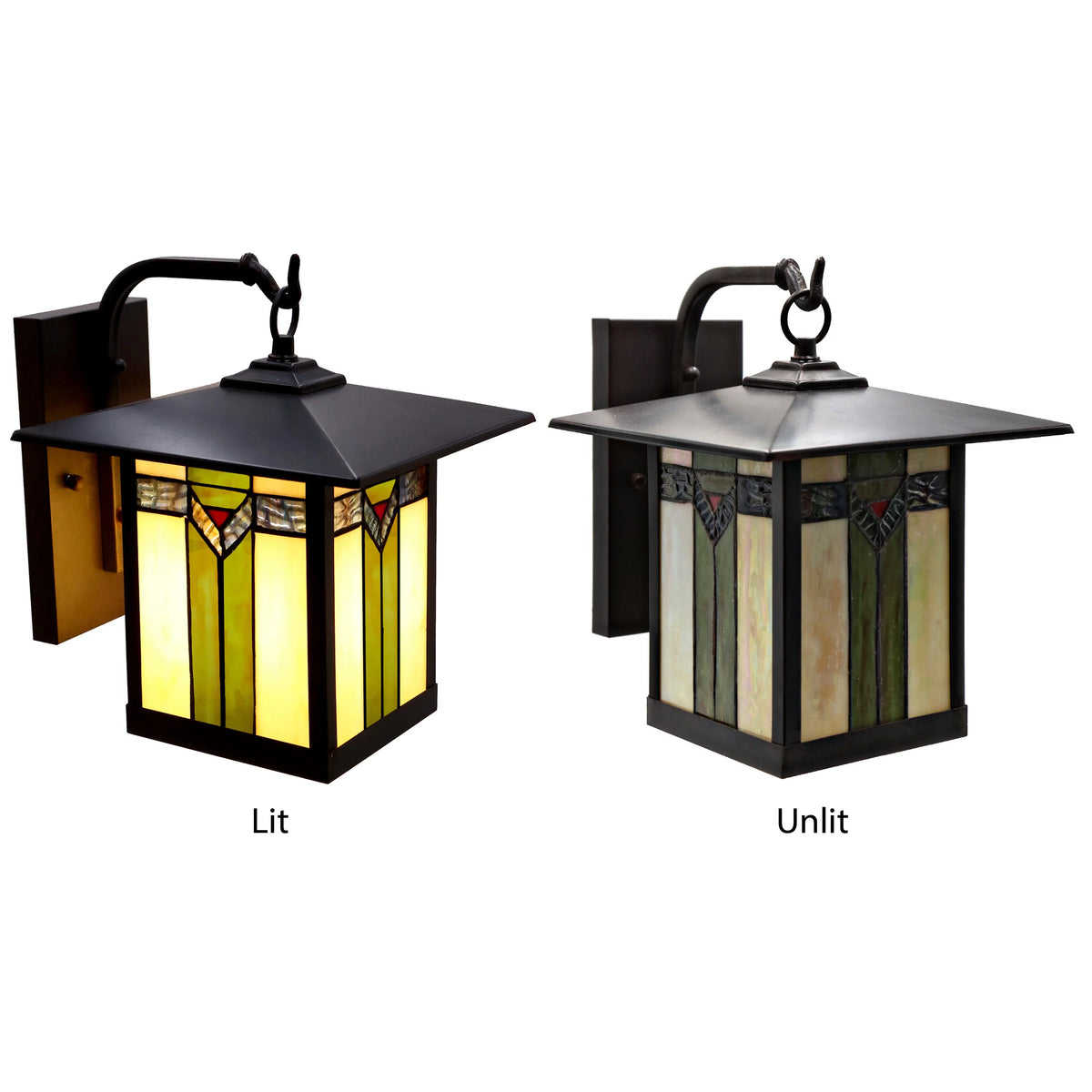 1-Light Bronzed Stained Glass Outdoor Wall Sconce T86531