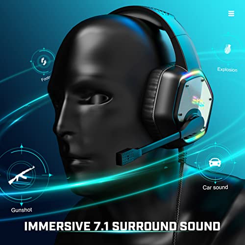 USB Gaming Headset with Microphone Noise Cancelling 7.1 Surround Sound RGB Light K3795