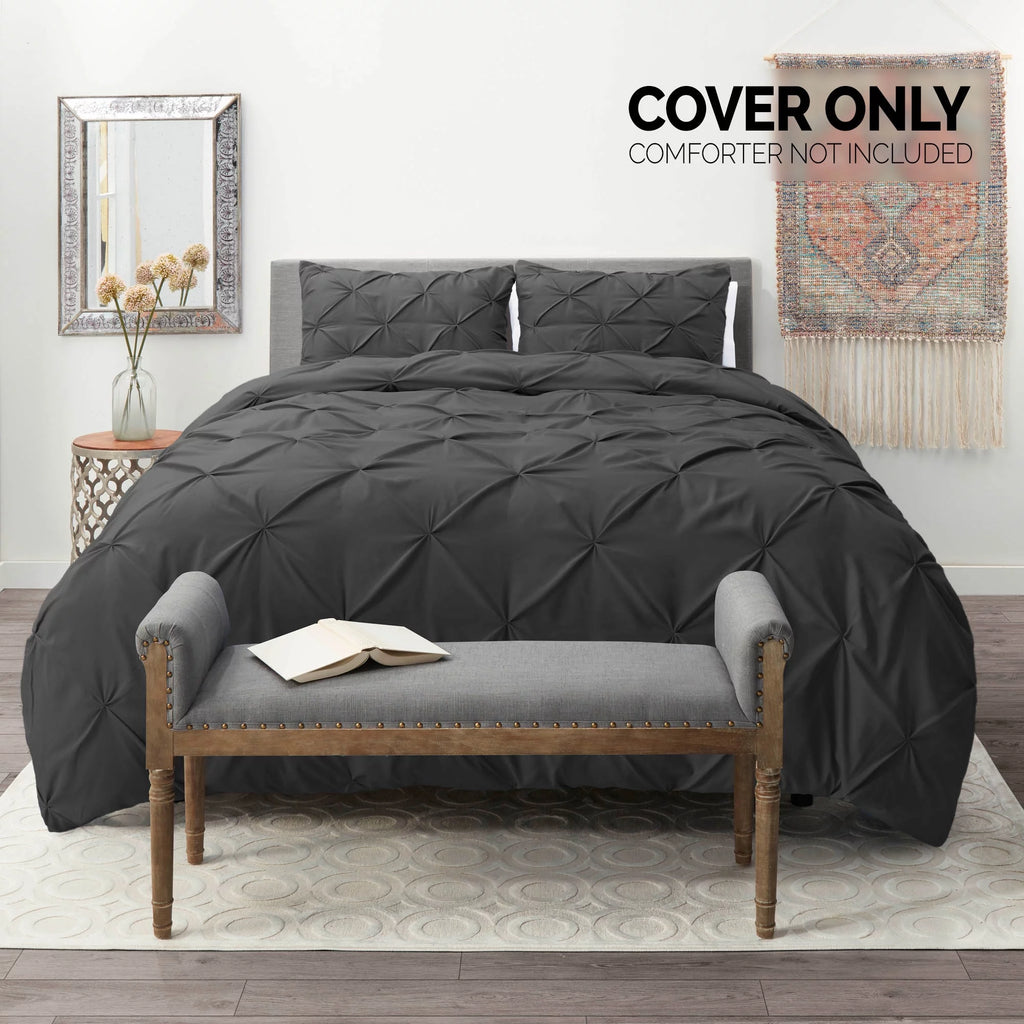 3 Piece Pinch Pleated Microfiber Duvet Cover Set Queen Gray U95170