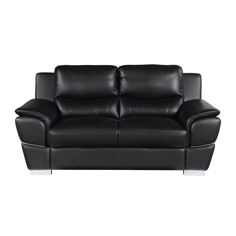 69" Modern Faux Leather Upholstered Loveseat in Black F207